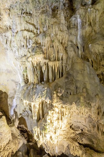 Baerenhoehle, with around 8, 000 visitors a year, the dripstone cave is the most visited show cave in the Swabian Alb, Sonnenbuehl, Baden-Wuerttemberg, Germany, Europe