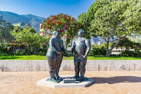 Adam and Eve, Adam et Eve, bronze sculpture, by Fernando Botero, 1981, Casino Garden, Monte Carlo, Principality of Monaco