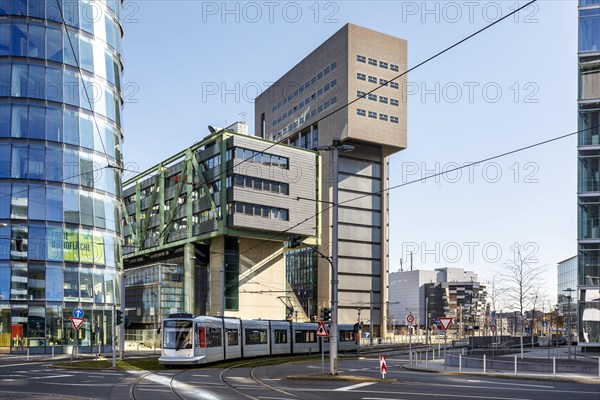 Duesseldorf Media Harbour, Tramway, Rheinbahn, Duesseldorf, North Rhine-Westphalia, Germany, Europe