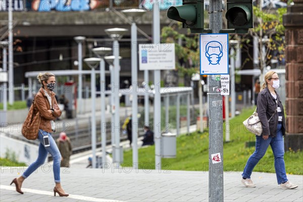 Mandatory wearing of masks in the Bilk railway station area, Duesseldorf, North Rhine-Westphalia, Germany, Europe