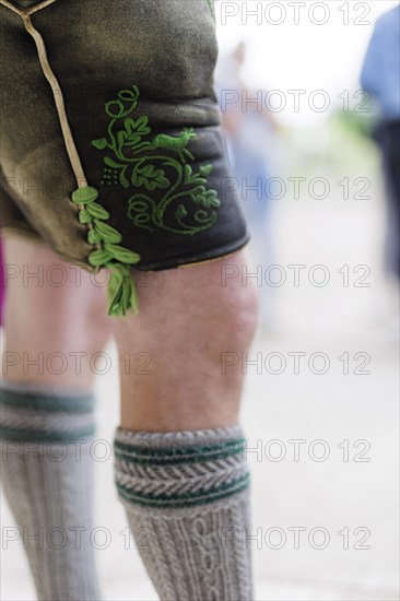 Traditional Bavarian Lederhosen and Zopfstruempfe., Holzkirchen, Germany, Europe