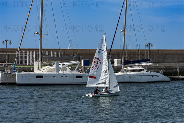 Small sports sailor, Playa Blanca, Lanzarote, Canary Islands, Spain, Europe