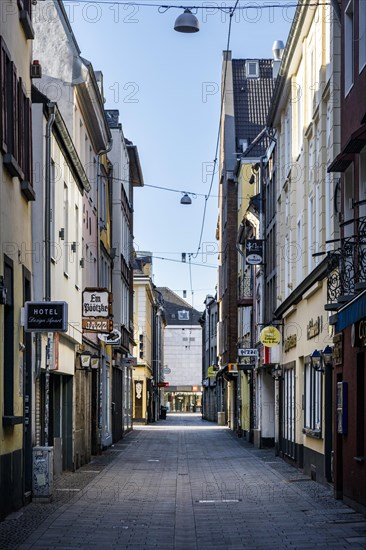 Empty Mertensgasse in the Old Town in the morning, Duesseldorf, North Rhine-Westphalia, Germany, Europe