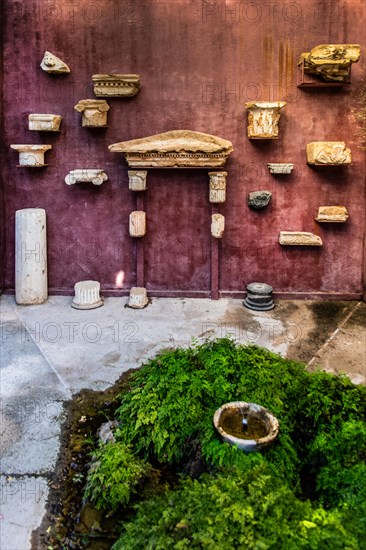 Remains of ancient columns, Archaeological Museum in the former Order Hospital of the Knights of St John, 15th century, Old Town, Rhodes Town, Greece, Europe