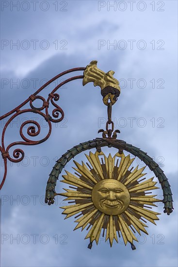 Nose shield of a sun from Hotel Sonne, Bad Hindelang, Allgaeu, Bavaria, Germany, Europe
