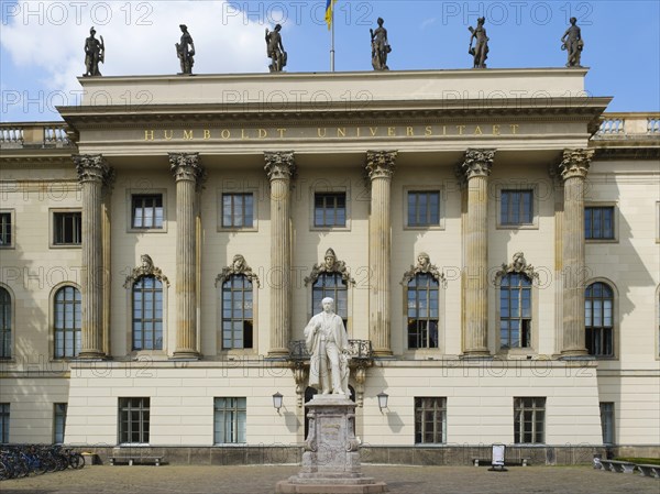 Humboldt University with Hermann von Helmholtz Monument, Unter den Linden, Berlin, Germany, Europe