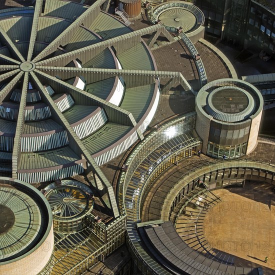 Landtag building of North Rhine-Westphalia in the style of structuralism seen from above, Duesseldorf, North Rhine-Westphalia, Germany, Europe