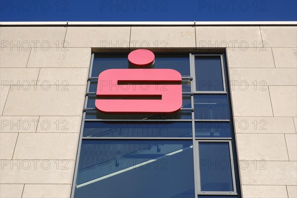 Facade with logo and sign, Sparkasse, Hagen, North Rhine-Westphalia, Germany, Europe