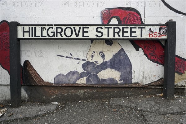 Sitting Panda, Street Art, Hillgrove Street, Bristol, England, Great Britain