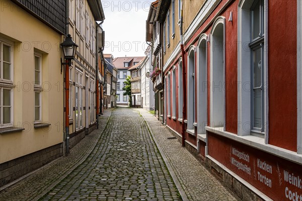 Historic old town, medieval alleys, cobblestones, half-timbered houses, Nordhausen, Thuringia, Germany, Europe