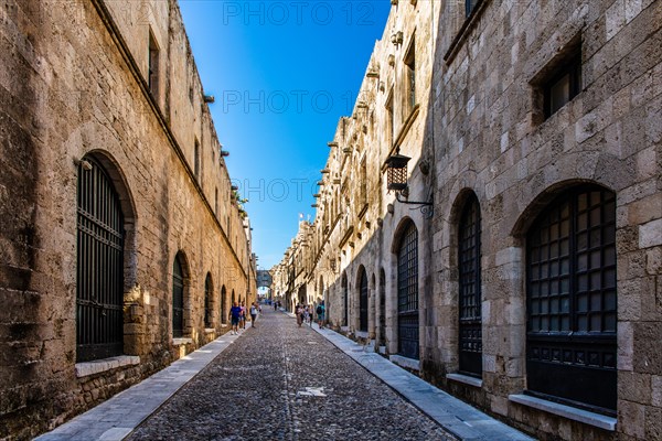 Knights Street in Old Town from the time of the Order of St. John, the only surviving 16th century street in late Gothic style, Oddos Ippoton, Rhodes Town, Greece, Europe