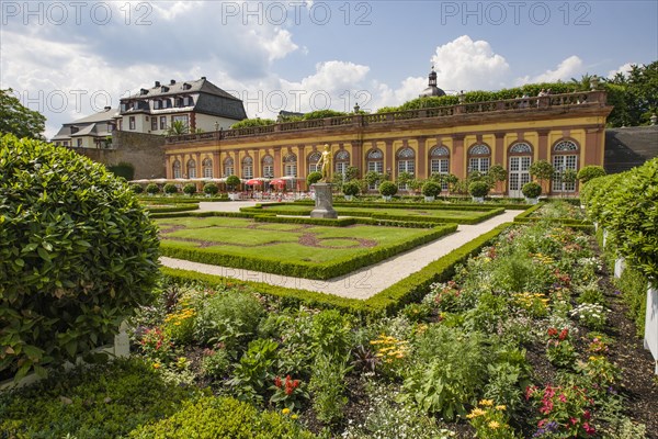 Weilburg Renaissance Castle, built 1533, 1572, lower orangery with fruit espaliers, Weilburg an der Lahn, Hesse, Germany, Europe