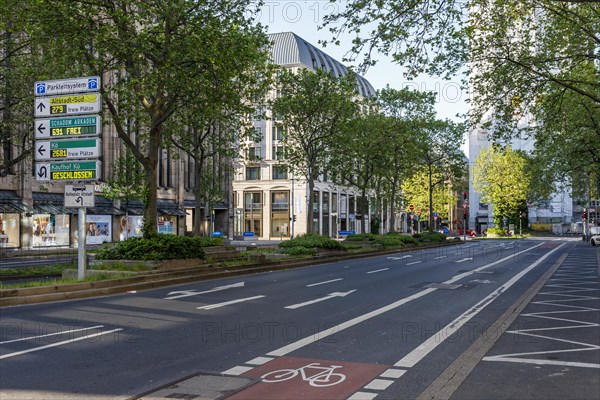 Empty Heinrich-Heine-Allee in the morning in Duesseldorf, North Rhine-Westphalia, Germany, Europe