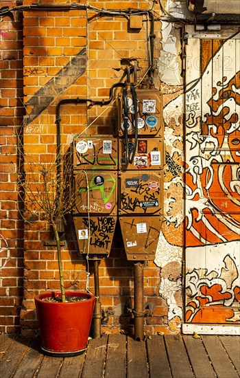 Distribution box for electricity, RAW site, former Reichsbahn repair works, Friedrichshain, Berlin, Germany, Europe