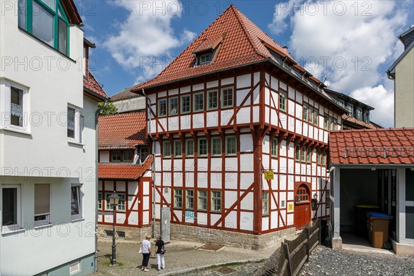 Historic old town, medieval alleys, cobblestones, half-timbered houses, Nordhausen, Thuringia, Germany, Europe