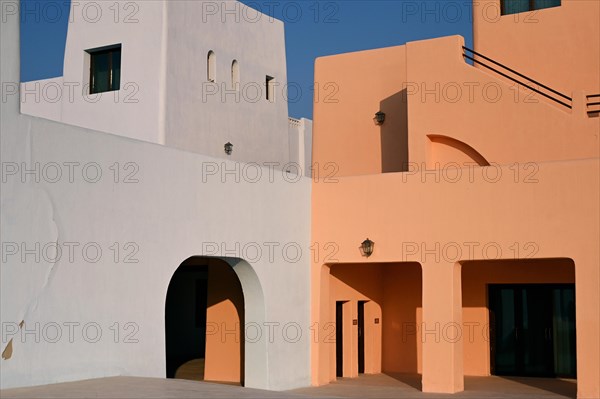 Colourful houses in Mina District, Mia Park, Old Port Doha, Qatar, Asia