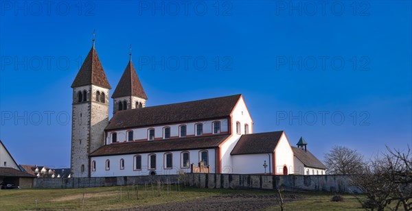 Catholic parish church of St. Peter and Paul, former collegiate church, in Niederzell on the island of Reichenau in the Lake Constance district, Romanesque columned basilica, Unesco World Heritage Site, Baden-Wuerttemberg, Germany, Europe
