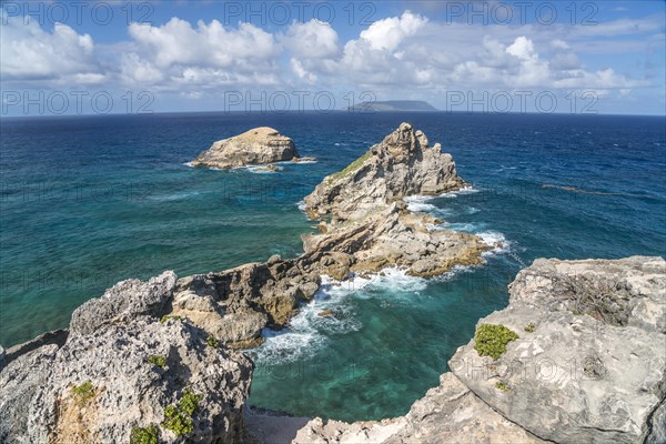 Rock formation on the Pointe des Chateaux peninsula, Guadeloupe, France, North America