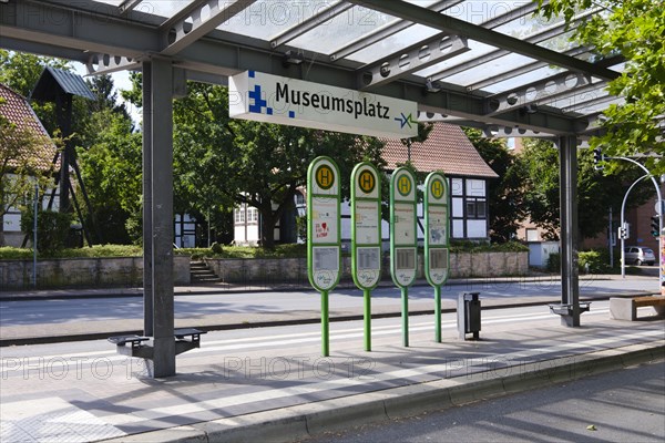 Bus stop Museumsplatz, Buende, East Westphalia, North Rhine-Westphalia, Germany, Europe