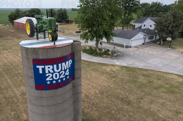 Momence, Illinois, A silo on an Illinois farm carries a sign promoting Donald Trump for President in 2024