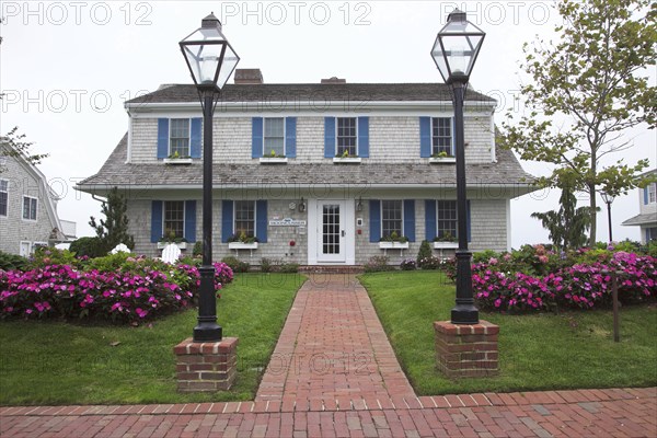 Residence with flower garden, coastal architecture, Cape Cod, Massachusetts, USA, North America