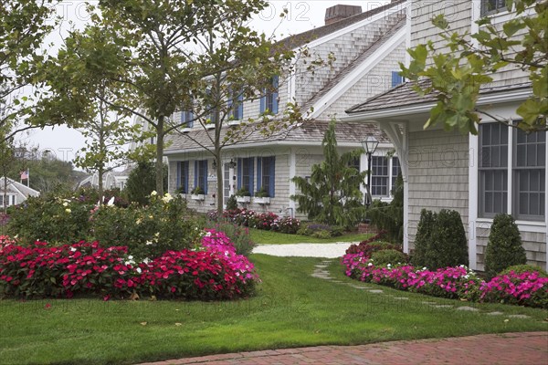 Residence with flower garden, coastal architecture, Cape Cod, Massachusetts, USA, North America