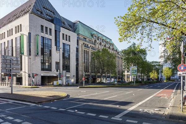 Empty Heinrich-Heine-Allee in the morning in Duesseldorf, North Rhine-Westphalia, Germany, Europe