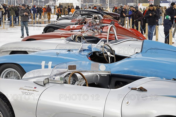 Classic car Concours dElegance on the frozen lake, The ICE, St. Moritz, Engadin, Switzerland, Europe