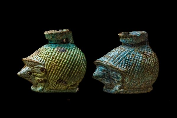 Faience vases in the shape of a hedgehog, 550 B.C., Kechraki, grave goods for a child, Archaeological Museum in the former Order Hospital of the Knights of St. John, 15th century, Old Town, Rhodes Town, Greece, Europe