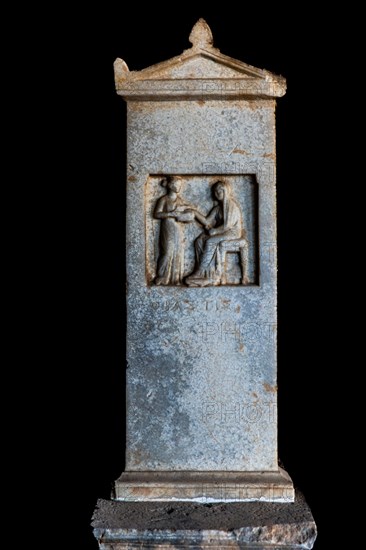 Marble tomb stele of Obastis, 3rd century BC, Archaeological Museum in the former Order Hospital of the Knights of St John, 15th century, Old Town, Rhodes Town, Greece, Europe