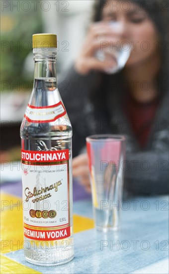 An 11-year-old girl stands as a model. Symbol photo alcoholism, Germany, Europe