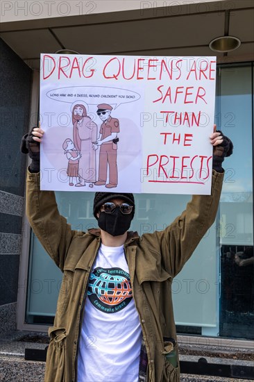 Royal Oak, Michigan USA, 11 March 2023, A small group of conservative Republicans protesting the Sidetrack Bookshops Drag Queen Story Hour were outnumbered by many hundreds of counter-protesters supporting the LGBTQ community