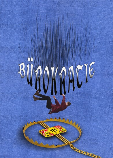Symbolic image, trap bureaucracy, inefficient ponderous, approval procedures for investments expensive, complicated laws, digitalisation of administration, tangled paths, outdated procedures, dusty authorities, business-to-government market, old-style official offices, antiquated filing, analogue printout, paper chaos, obsolete IT systems, future fields of data processing, Germany digitally backward