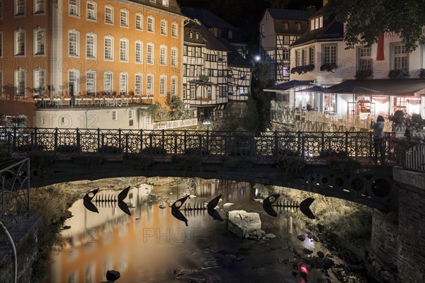 Historic Old Town on the Rur in the Evening, Red House, Eifel, Northern Eifel, Monschau, North Rhine-Westphalia, North Rhine-Westphalia, Germany, Europe