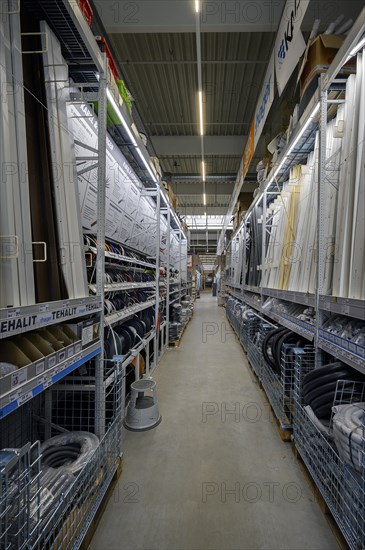 Aisle in DIY store with cables and wires, Allgaeu, Bavaria, Germany, Europe