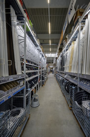 Aisle in DIY store with cables and wires, Allgaeu, Bavaria, Germany, Europe