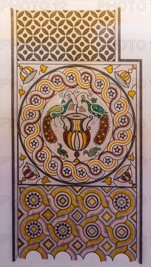 Drawings of mosaics, Grand Masters Palace built in the 14th century by the Johnnite Order, Fortress and Palace for the Grand Master, UNESCO World Heritage Site, Old Town, Rhodes Town, Greece, Europe