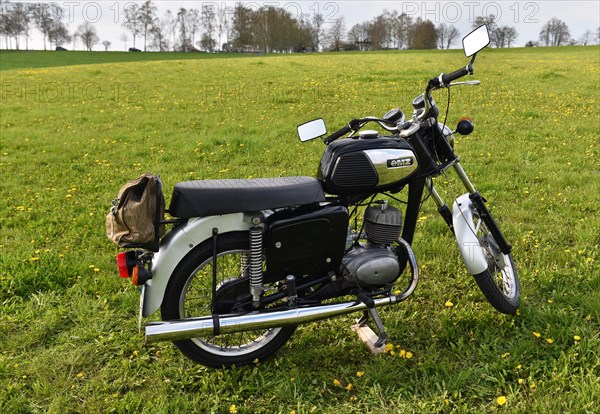 Vintage motorbike from the GDR MZ TS 150, Hesse, Germany, Europe