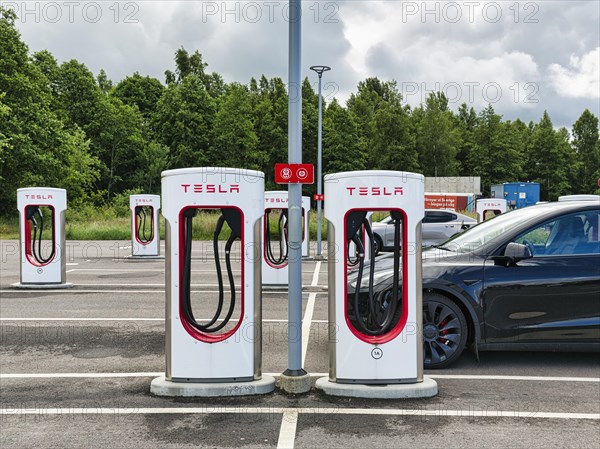 Tesla charging stations for electric vehicles, Supercharger, electric charging station, Sweden, Europe