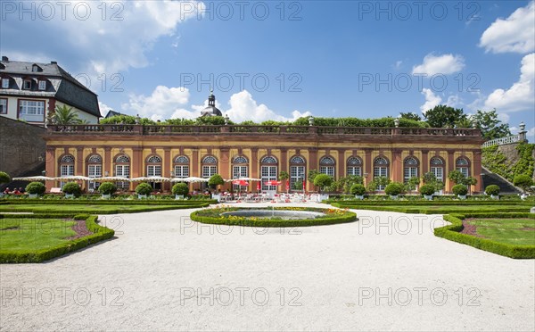 Weilburg Renaissance Castle, built 1533, 1572, lower orangery with fruit espaliers, Weilburg an der Lahn, Hesse, Germany, Europe