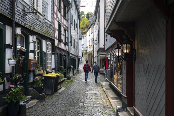 Narrow alleys characterise the historic old town, North Eifel, Eifel, Monschau, North Rhine-Westphalia, North Rhine-Westphalia, Germany, Europe