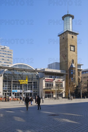 Volme Gallery and Town Hall Tower at Friedrich-Ebert-Platz, Old Town Hall, Hagen, Westphalia, North Rhine-Westphalia, Germany, Europe