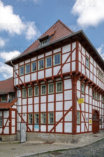 Historic old town, medieval alleys, cobblestones, half-timbered houses, Nordhausen, Thuringia, Germany, Europe