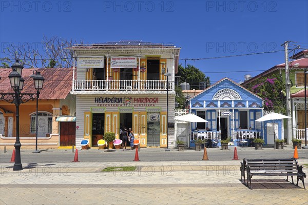 Colonial houses at Parque Independenzia in Centro Historico, Old Town of Puerto Plata, Dominican Republic, Caribbean, Central America