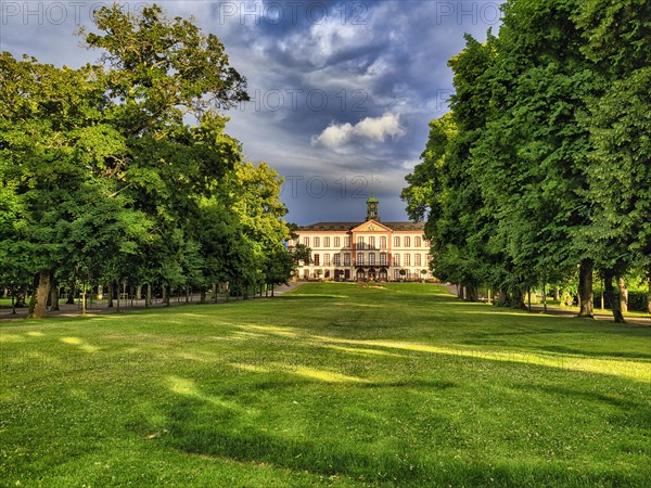 Castle park with view of Tullgarn Castle, official royal castle, Tullgarns Slott, summer residence, evening light, Trosa, Soedertaelje, Soedermanland, Sweden, Europe