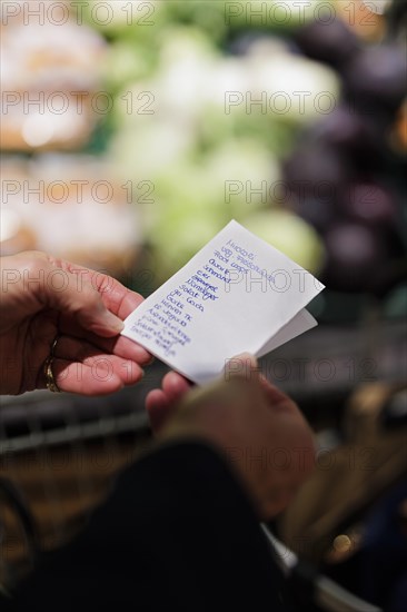 Shopping list in the supermarket., Radevormwald, Germany, Europe