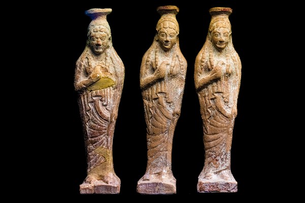 Figural vases used in burials, 550 B.C., Anoakia, Archaeological Museum in the former Order of St John Hospital, 15th century, Old Town, Rhodes Town, Greece, Europe