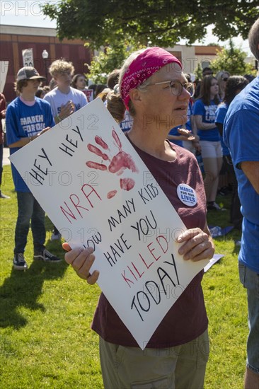 Oxford, Michigan USA, 11 June 2022, Hundreds rallied for tighter gun control laws in the town where four students were shot and killed at Oxford High School in November 2021. It was one of many rallies organized by March for Our Lives across the country protesting gun violence and mass shootings. The Oxford rally was organized by the student group No Future Without Today