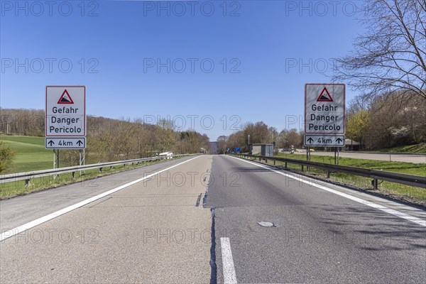 A8 motorway, dangerous gradient. The directional lanes across the Swabian Alb run through two different valleys due to the difficult topography. Drackensteiner Hang, Drackenstein, Baden-Wuerttemberg, Germany, Europe