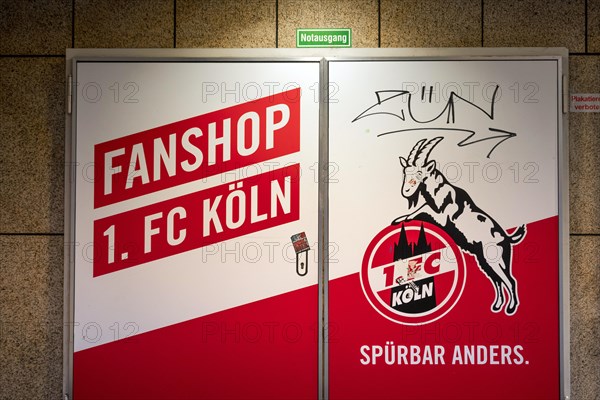 Fanshop 1. FC Koeln - Notausgang, Cologne, North Rhine-Westphalia, Germany, Europe